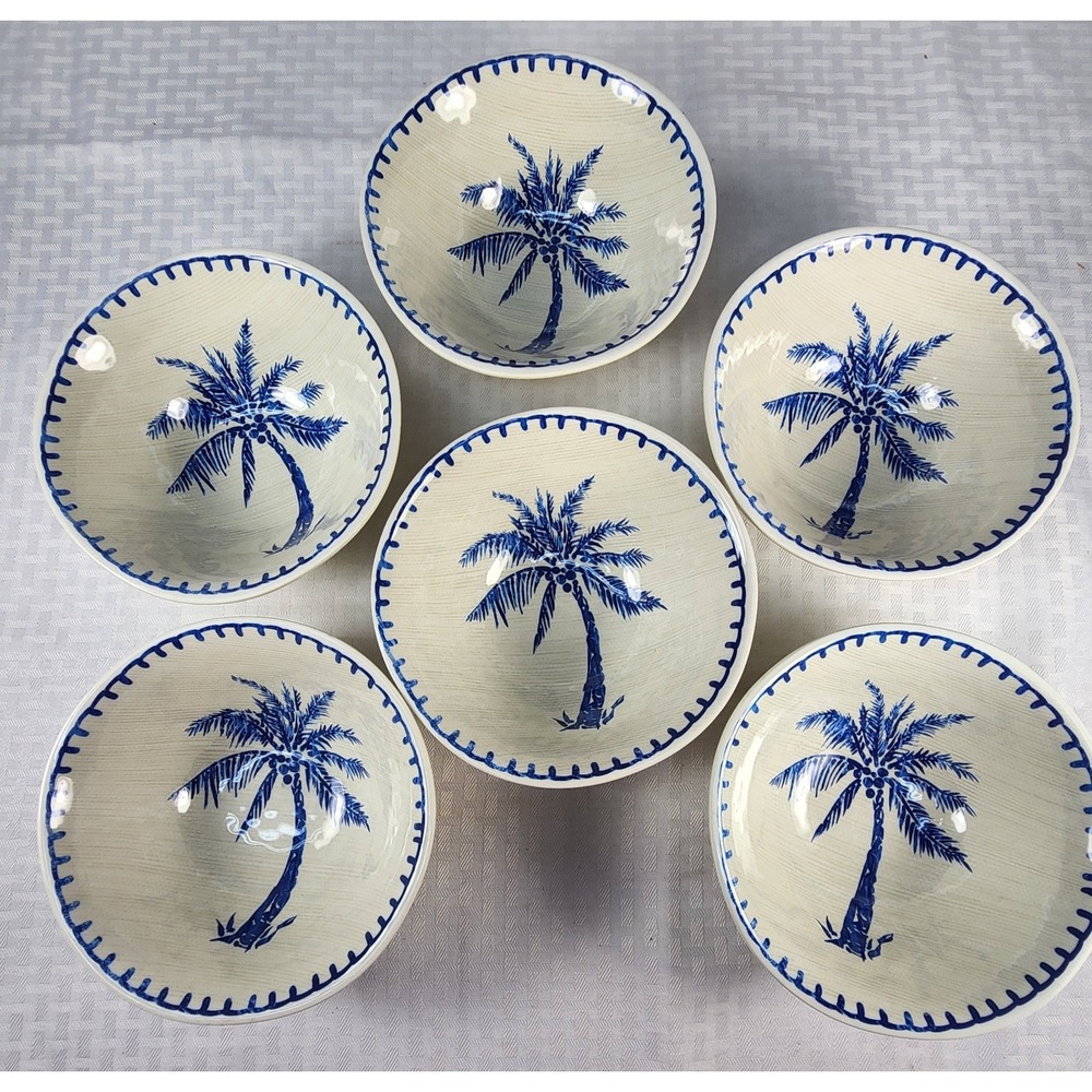 Member's Mark Cobalt Blue & White Palm Trees Deep Bowls Set Of 6 Melamine